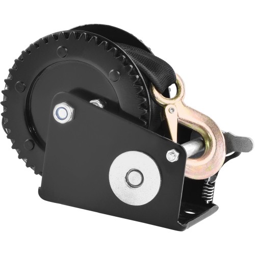 Heavy-Duty Hand Winch: 2000lb, 23ft Polyester Strap, Two-Way Ratchet, Galvanized