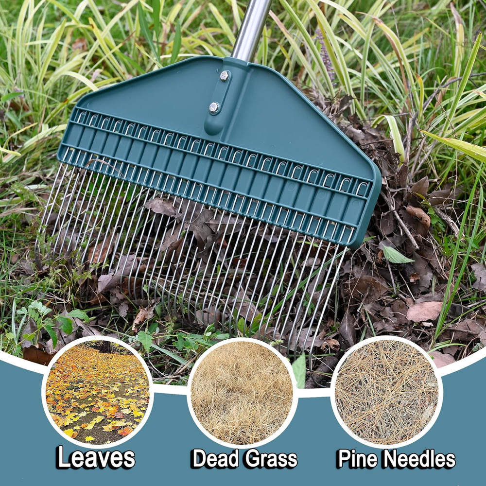 Thatch Rake with 66 Inch Adjustable Handle, 17 Inch Wide Durable Dethatcher Rake