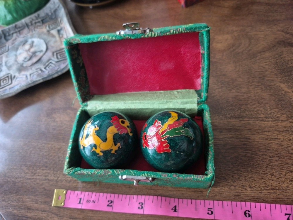 Chinese Shouxing Baoding Balls ~ Vintage ~ Enamel Dragons