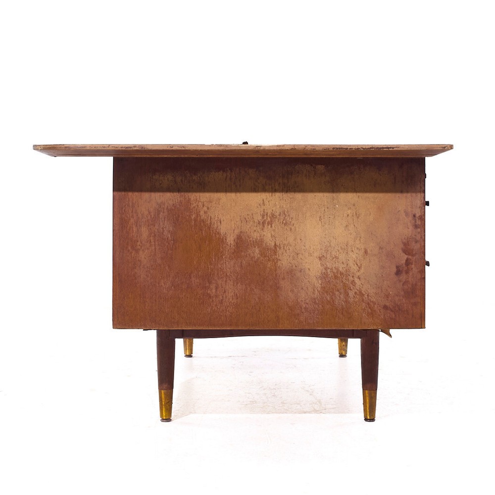 Jens Risom Style Jackson Mid Century Cane and Walnut Executive Desk