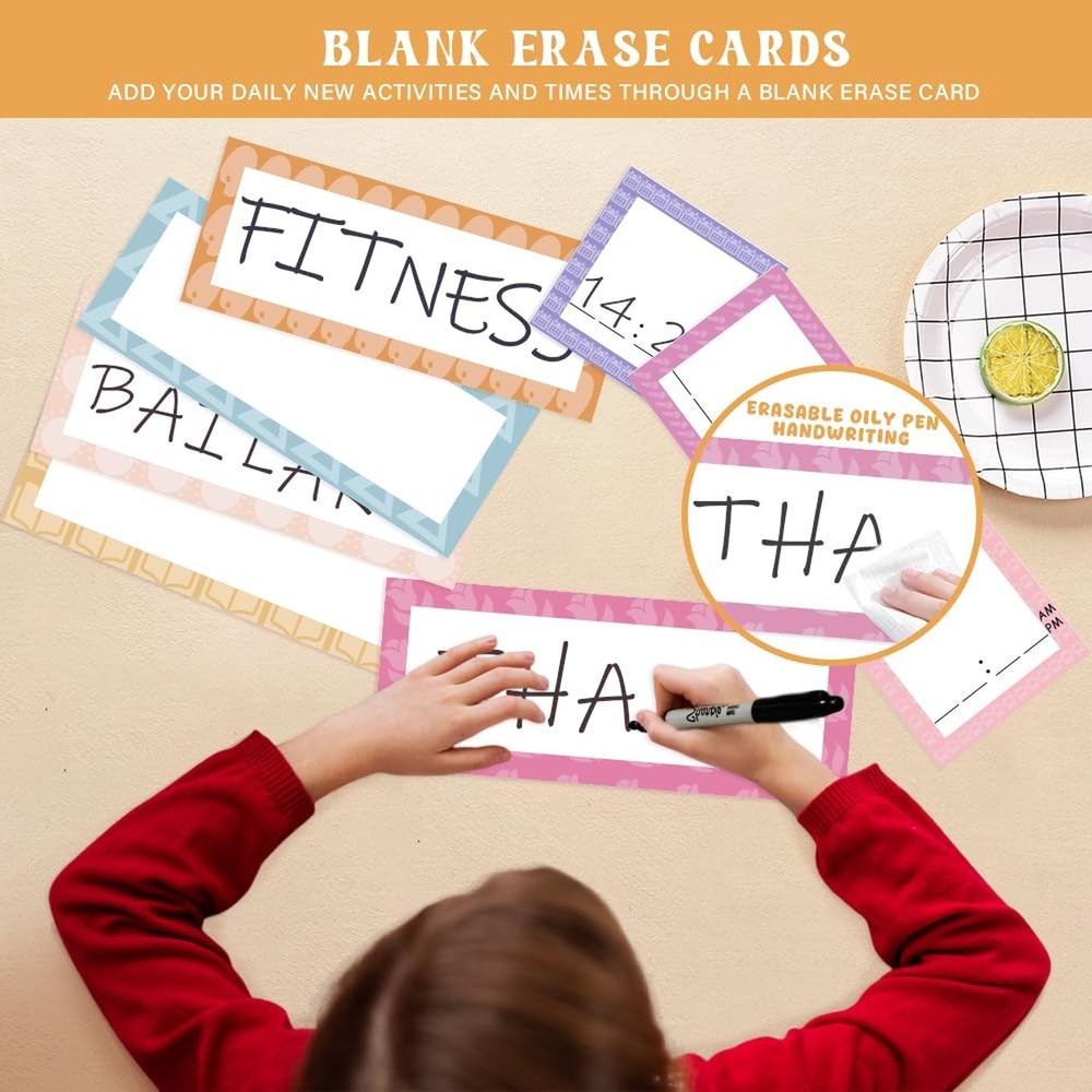Daily Schedule Pocket Chart, Visual Schedule with 42 Reusable Dry-Eraser Card...