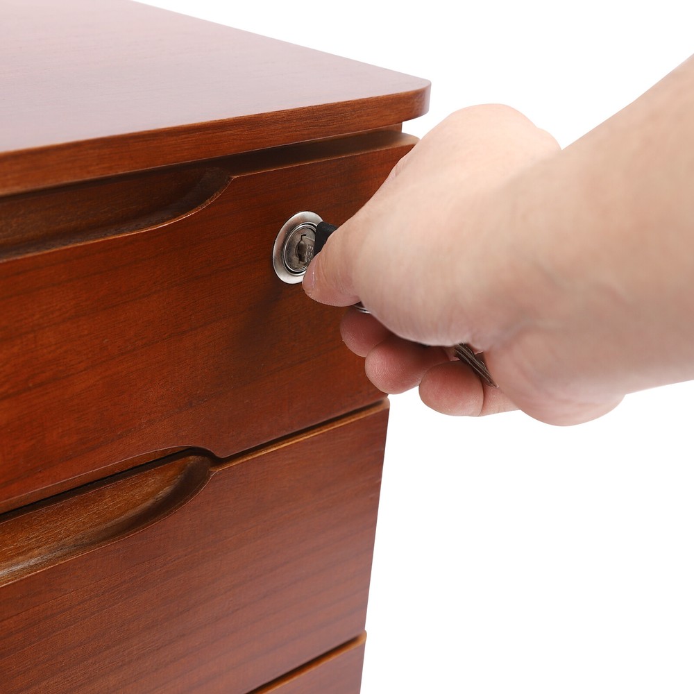 3-Tier File Cabinet Organizer Walnut Desktop Storage Box with Lockable 3 Drawers