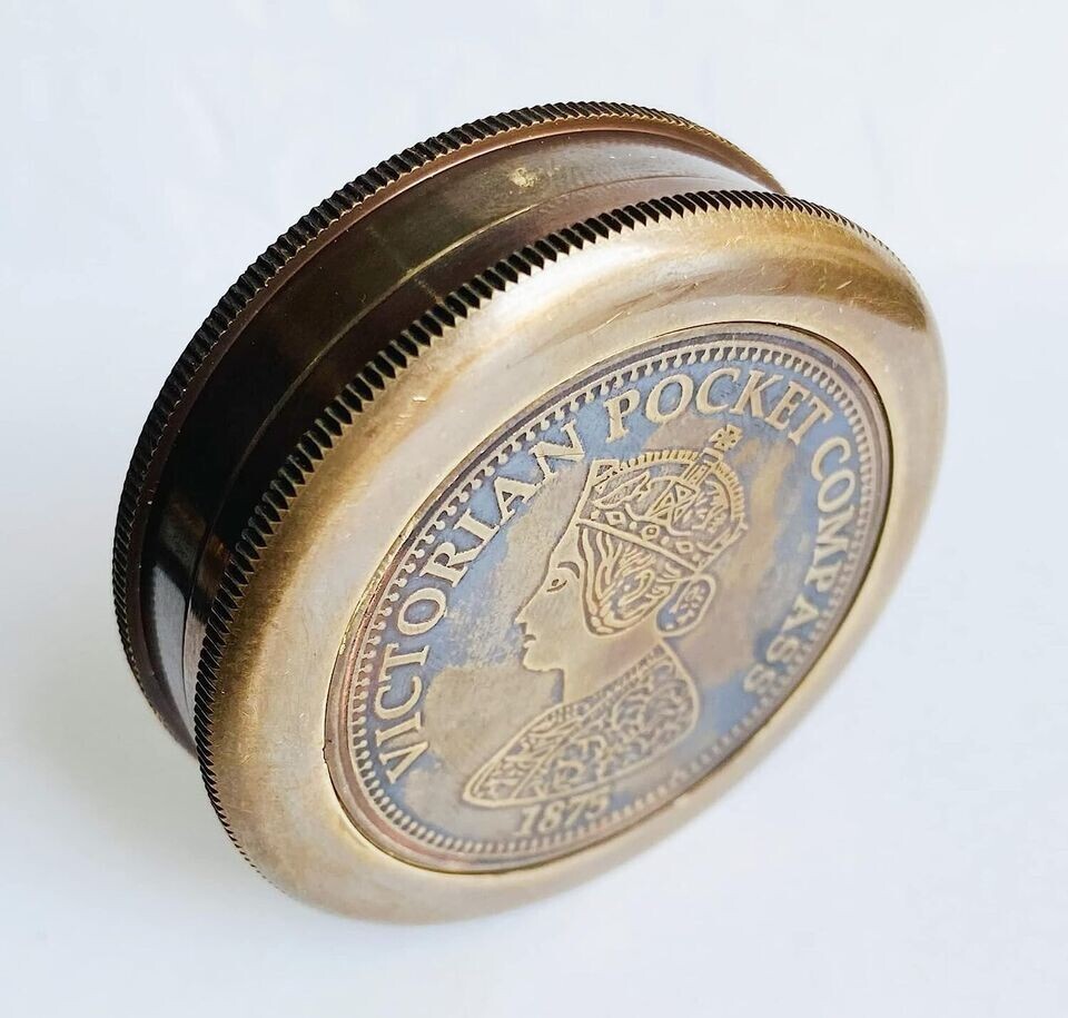 Brass Nautical Tool Case 2 Brass Vintage Engraved Victorian Pocket Compass