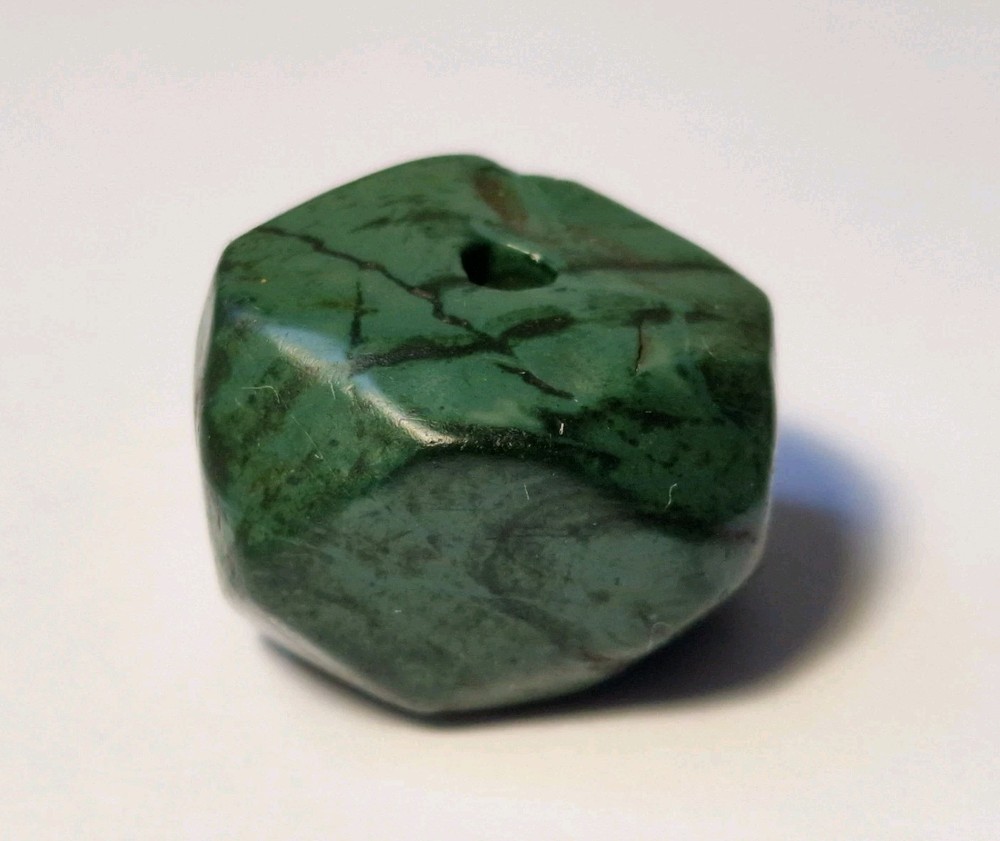 20.5mm ANCIENT LARGE CORNERLESS CUBE GREEN JASPER STONE BEAD