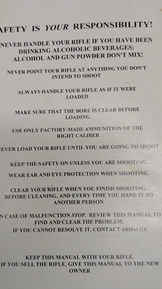 Instruction Manual, Armalite Operators manual