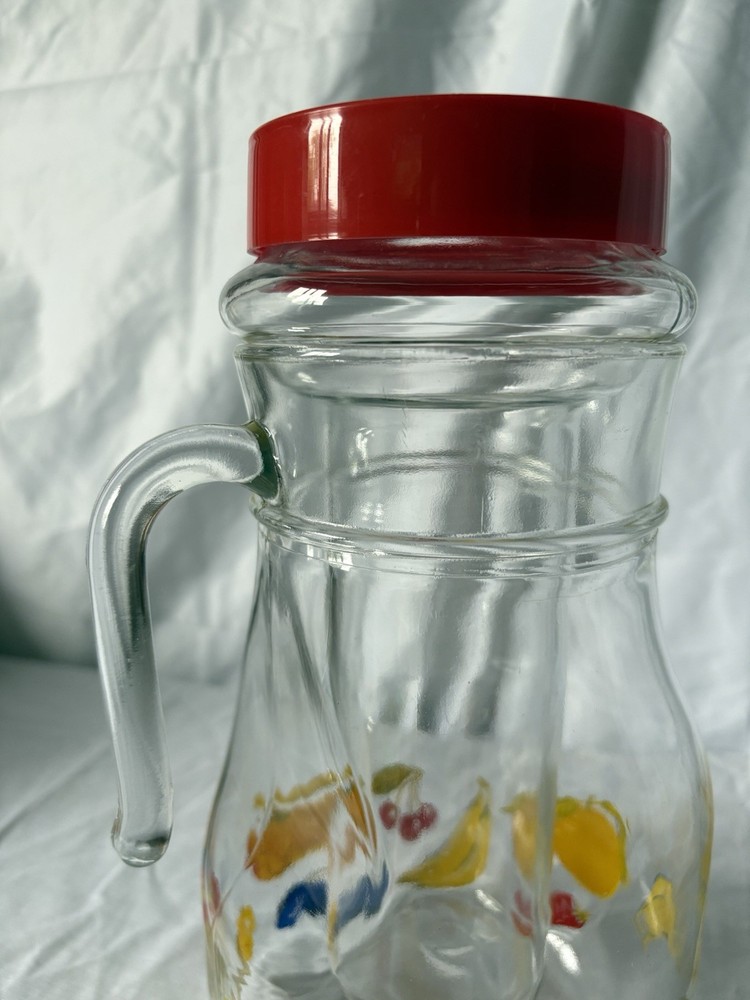 Large Vintage Glass Pitcher with Removable Ice Column | Fruit Pattern
