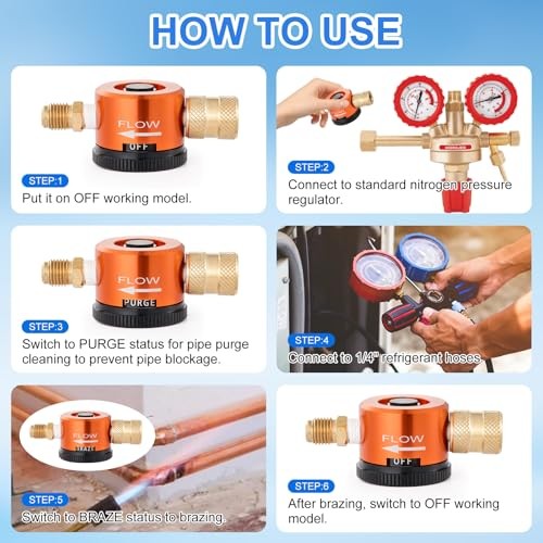 Nitrogen Purge Tool, HVAC Nitrogen Flow Regulator, 3-Point Controlling