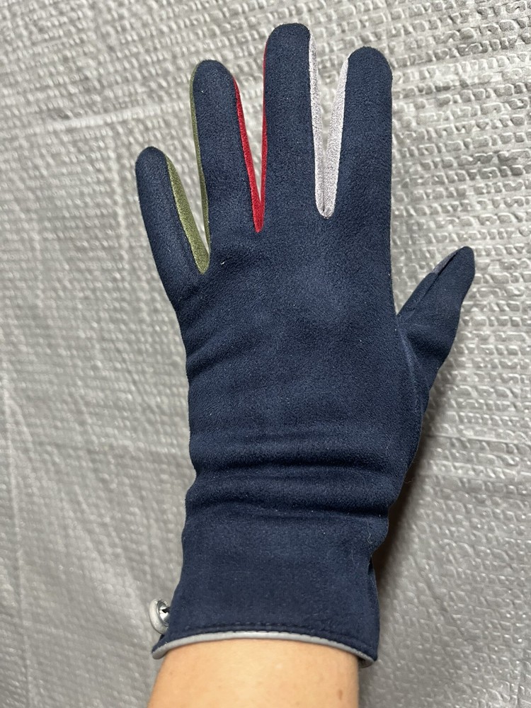 Suede Driving Gloves Navy Blue Multi-color