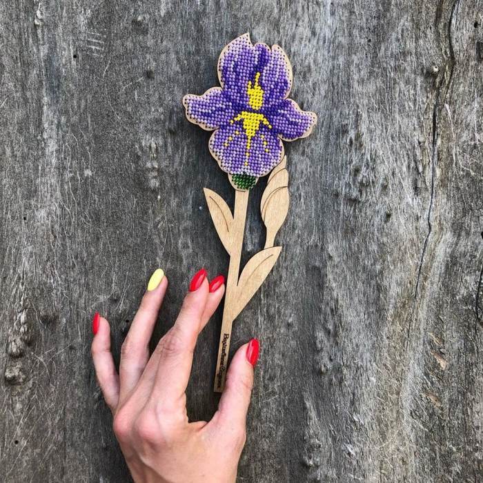 DIY Bead Embroidery Kit on Wood - "Iris"