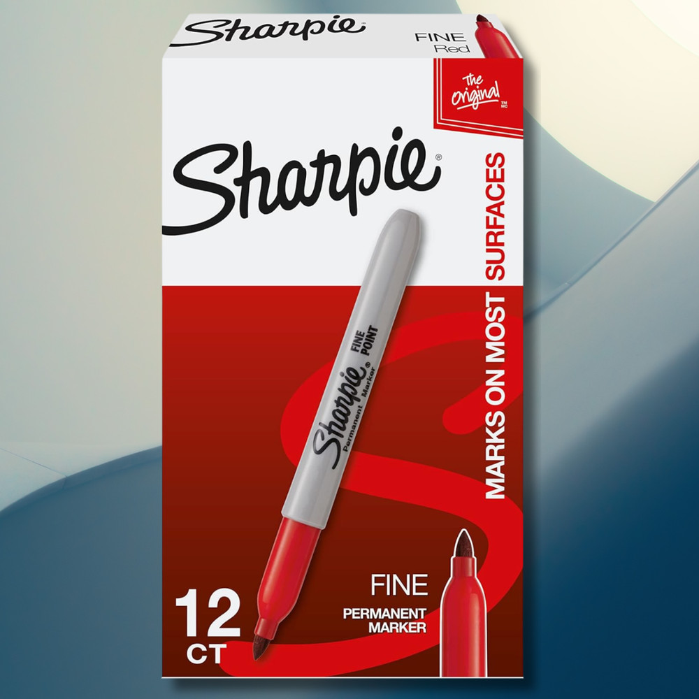 Sharpie Permanent Markers, Fine Point, Red, 12 Count