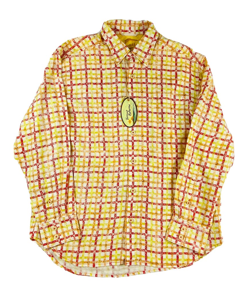 Tommy Bahama Multicolor Checked Pure Linen Button Front Size Large NWT