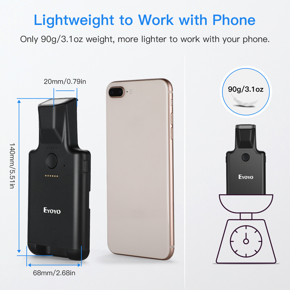 Eyoyo 2D QR Bluetooth Barcode Scanner Bar Code Reader Back Clip Cover Scanner