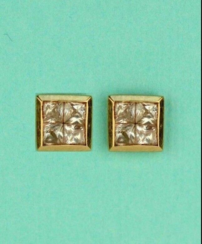 14K Yellow or White Gold Fancy Square CZ Stud Earring