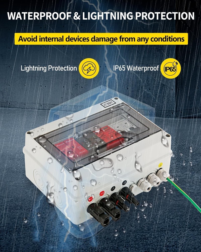 600V Solar DC PV Combiner Box,2 String with Lightning Arrester Connector for On/