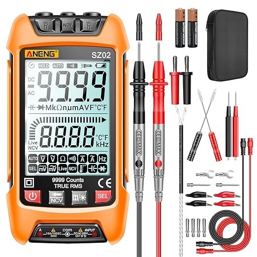 Digital Multimeter TRMS 9999 Counts Auto Ranging Yellow Electrical Tester with L