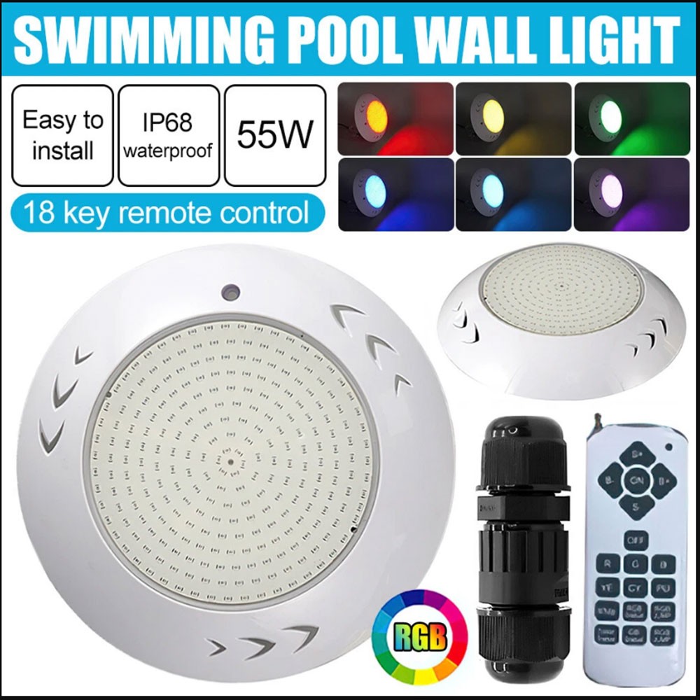 Resin Filled Swimming Pool LED Light 12V 55W RGB Remote Control Memory Function
