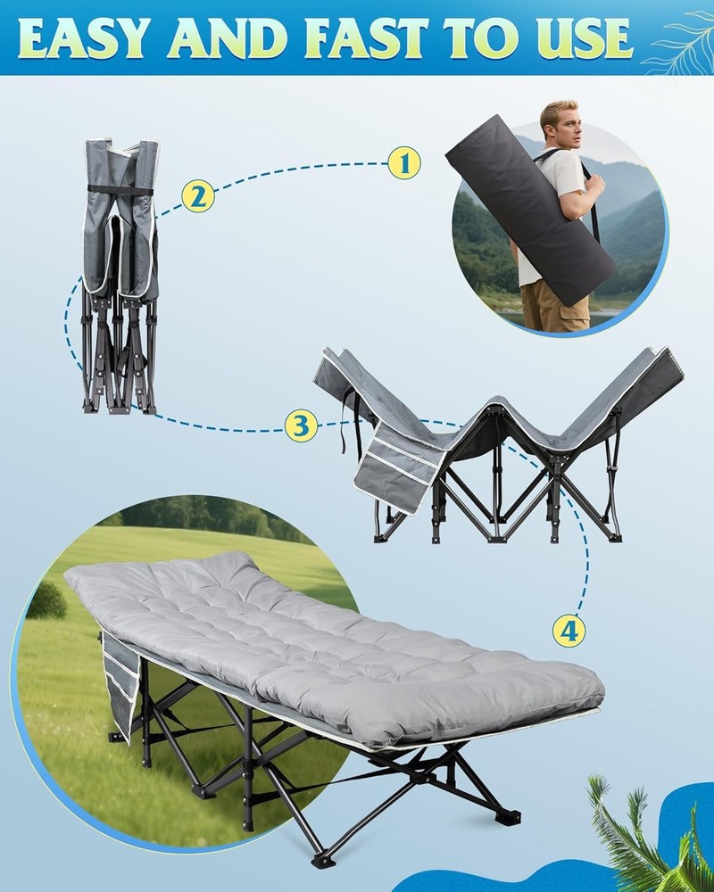 1200D Double Layer Oxford Camping Cots W/ Mattress Adults Foldable Cot Sleeping