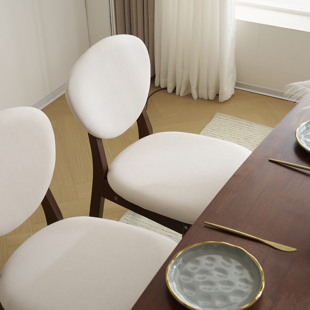 5pc Solid Wood Dining Set Deep Walnut Table & 4 Beige Padded Chairs Space-Saving