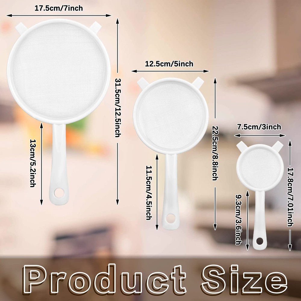 3 Pcs Plastic Nylon Mesh Strainer Colander with 3 Inch, 5 7 White