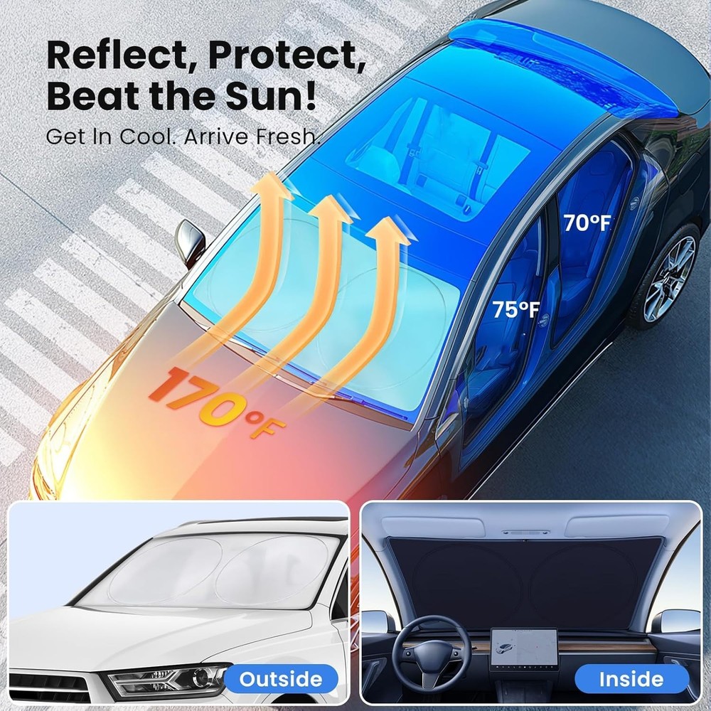 Car Windshield Sunshade – Double-Layer Design for 2X Heat Blocking, Blocks UV...