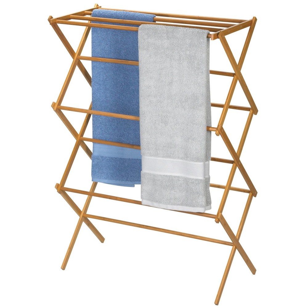 Bamboo Folding Clothes Drying Rack, Upscale Laundry Rack with 11 Dowels, Envi...