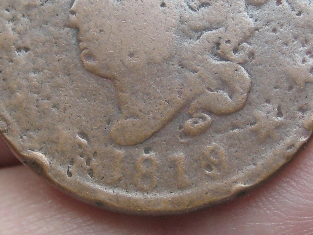 1819 Matron Head Large Cent Penny- Large Date, Rotated Reverse Die Error