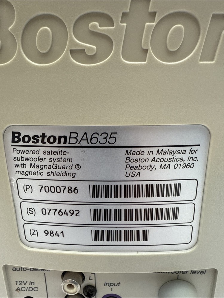 BOSTON ACOUSTICS BA745 Computer 3 Speaker System W/Wire & Power Adapter Tested