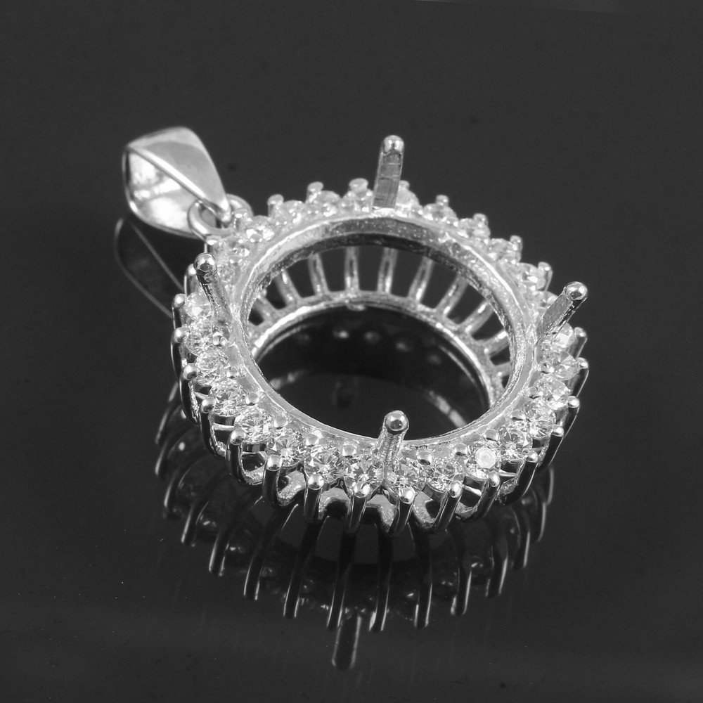 Sterling Silver Mount Pendant Stone Setting Size 9X9 MM Round Pendant Setting
