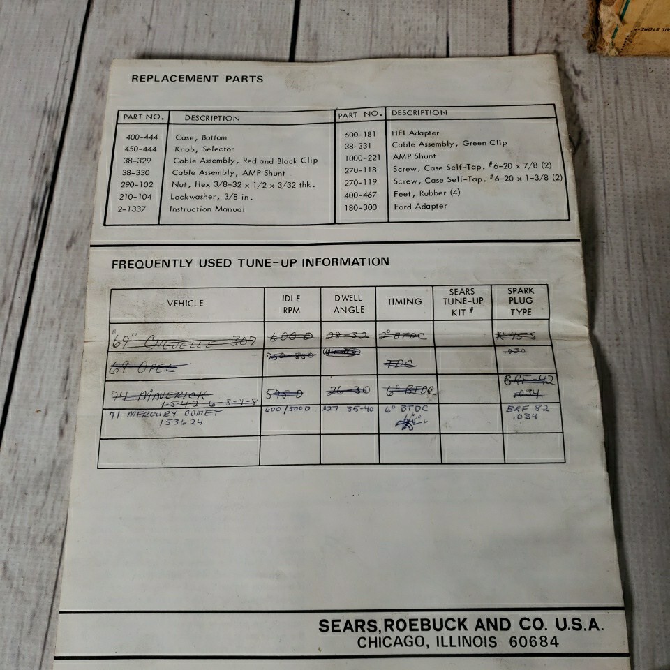 Vintage SEARS ENGINE ANALYZER Model 161-2161 Original Box 12V Ignition Systems