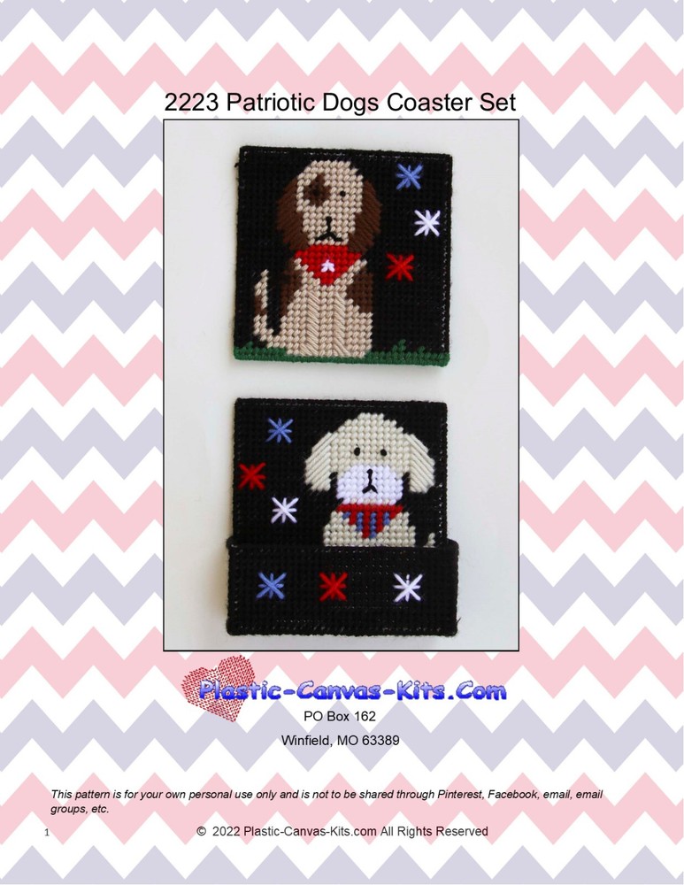 Patriotic Dogs Coaster Set-Plastic Canvas Pattern or Kit