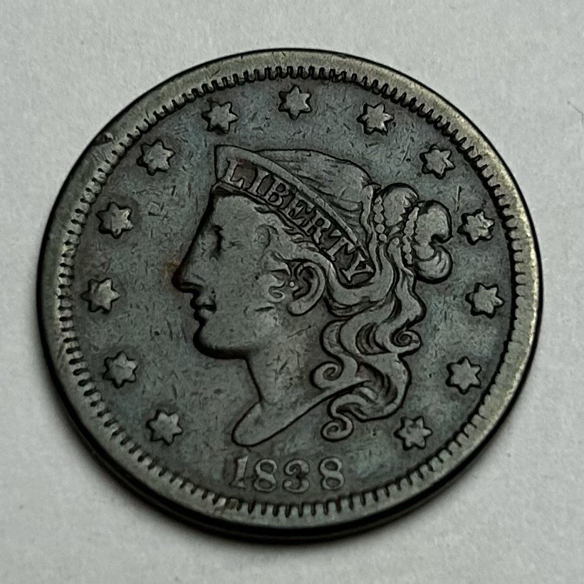 1838 LARGE CENT CORONET HEAD FINE