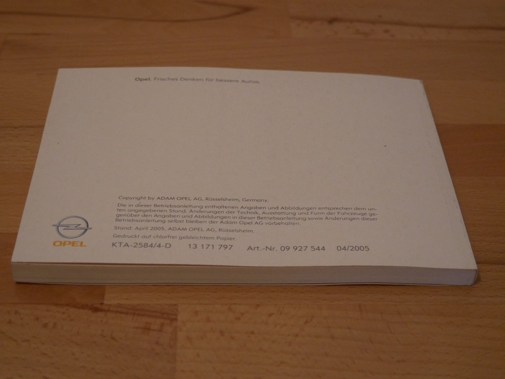 Opel Astra H manual 4/2005 operating instructions German