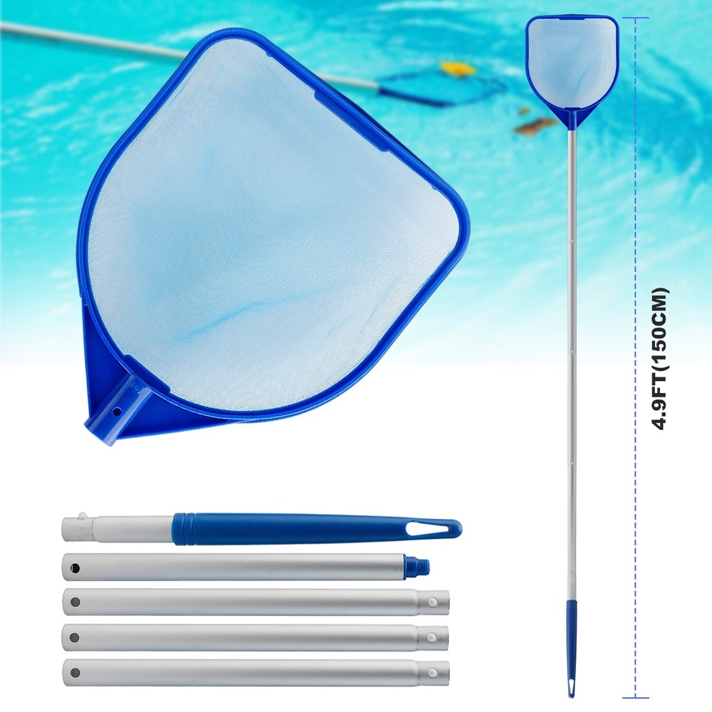 Five-Section Pool Leaf Skimmer Rake - Pop Buckle Mesh for Pool Spa Pond Cleaning