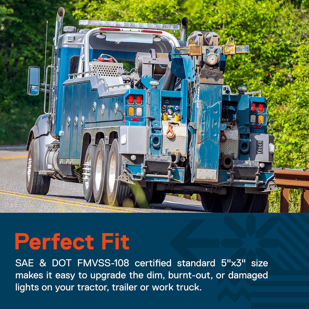 2pc White 5" x 3" Rectangular LED Tail Light DOT 80 Inch Trailer Tow Truck