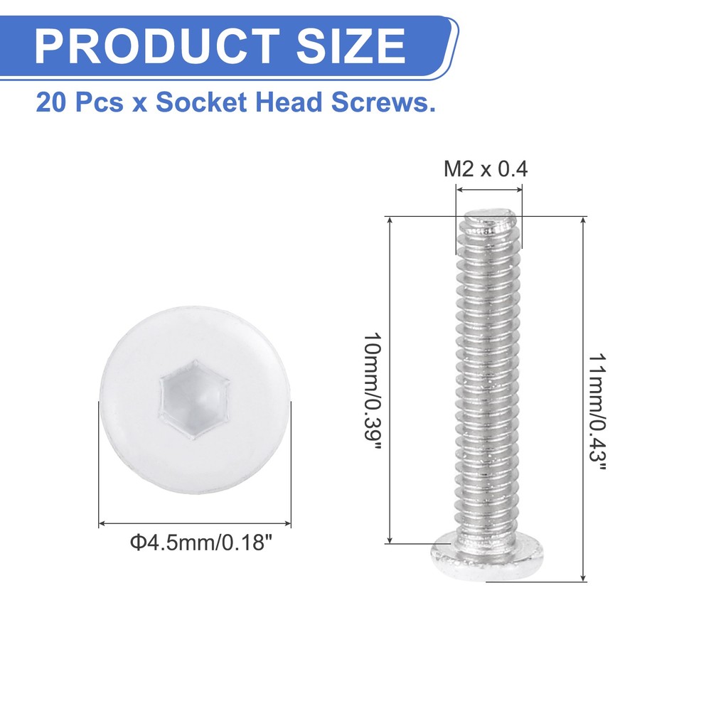 20 Pcs M2-0.4 x 10mm Button Head Hex Socket Head Screws, White