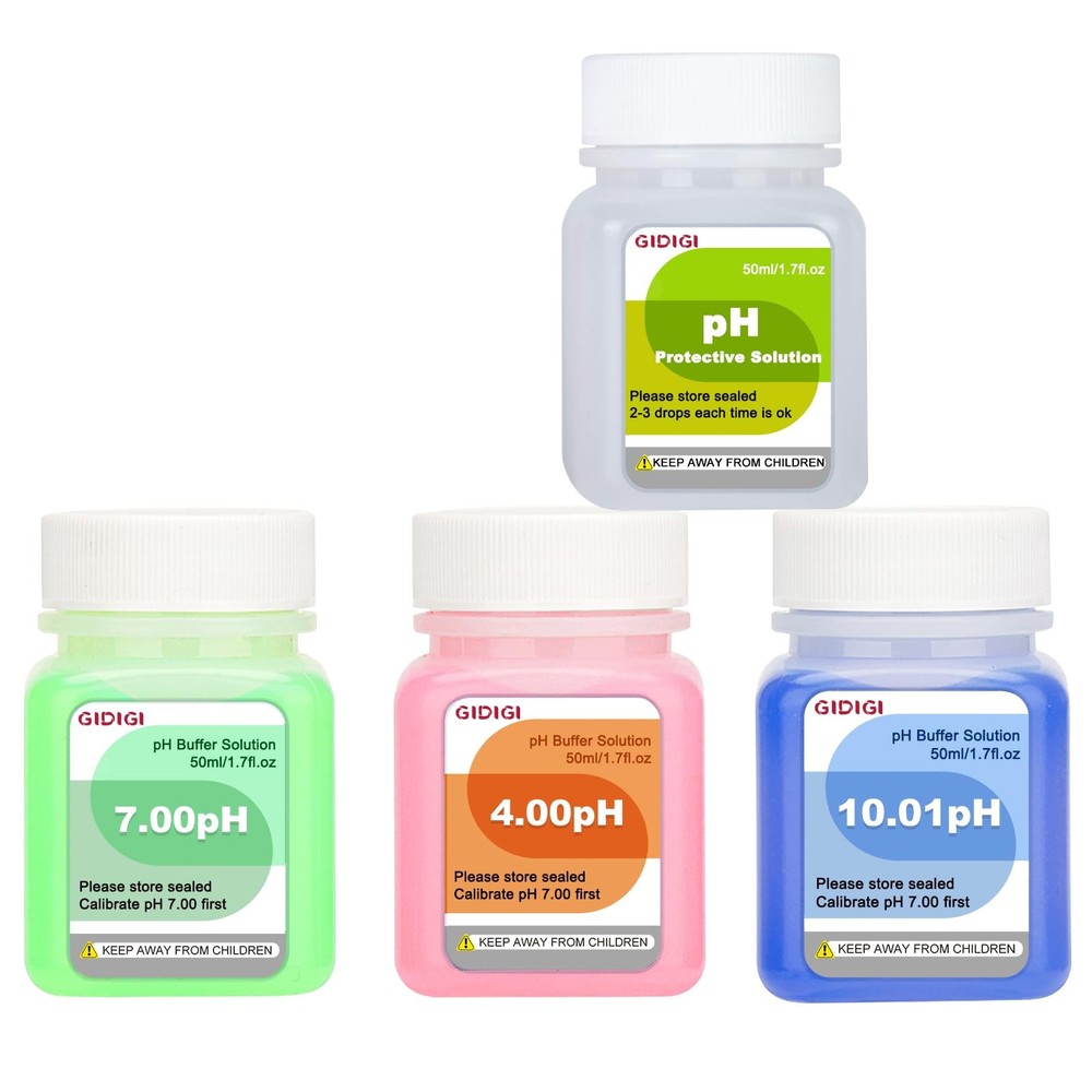 pH Calibration Solution Kit (4,7,10 pH Buffer Solution) & pH Electrode Storag...