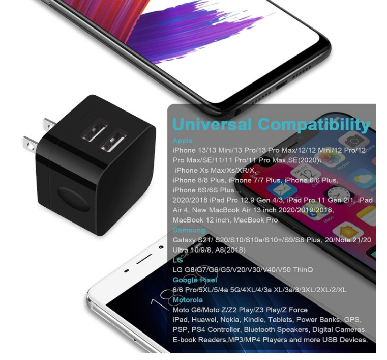 USB Wall Charger,Usb Plug,2Pack Flat USB Charger Block Charging Low Profile USB