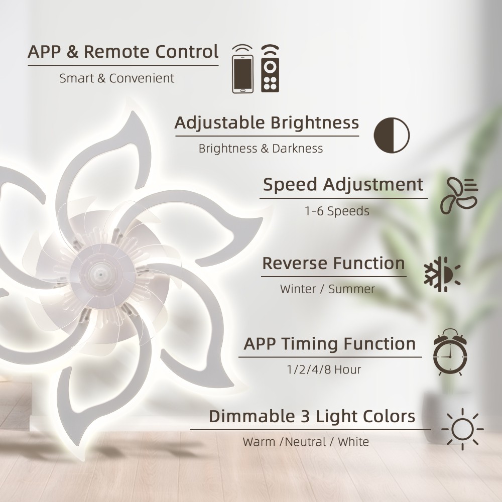 32.6" White Ceiling Fan with Light Kit Remote Adjustable Modern