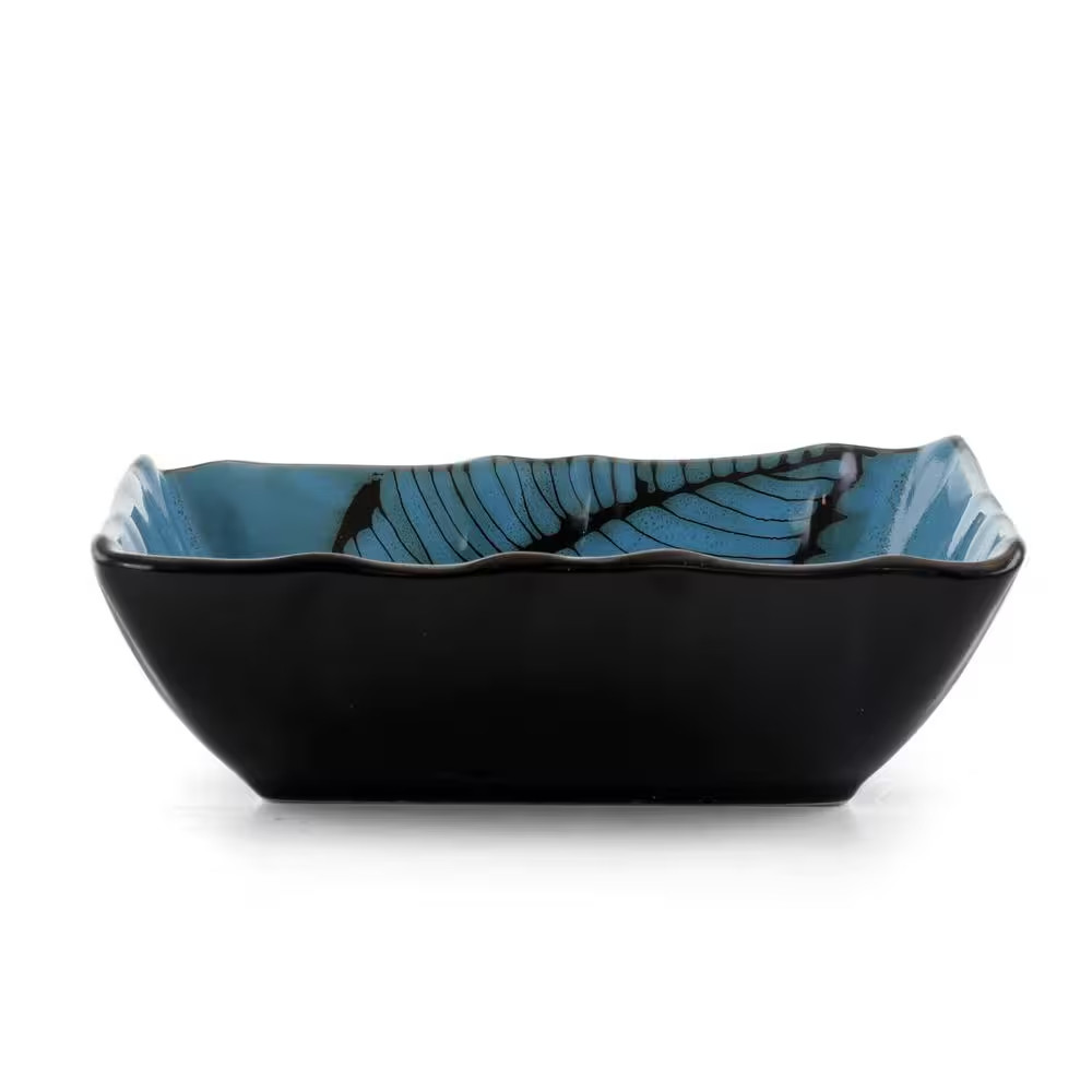 Aloha Tide 16-Piece Patterned Blue Stoneware Dinnerware Set (Service for 4)