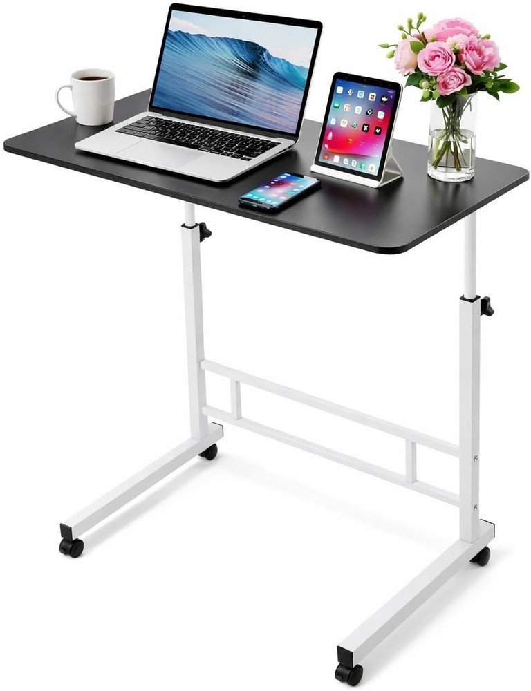 Rolling Laptop Table Height Adjustable Stand Up Desk Bedside Computer Bed Table