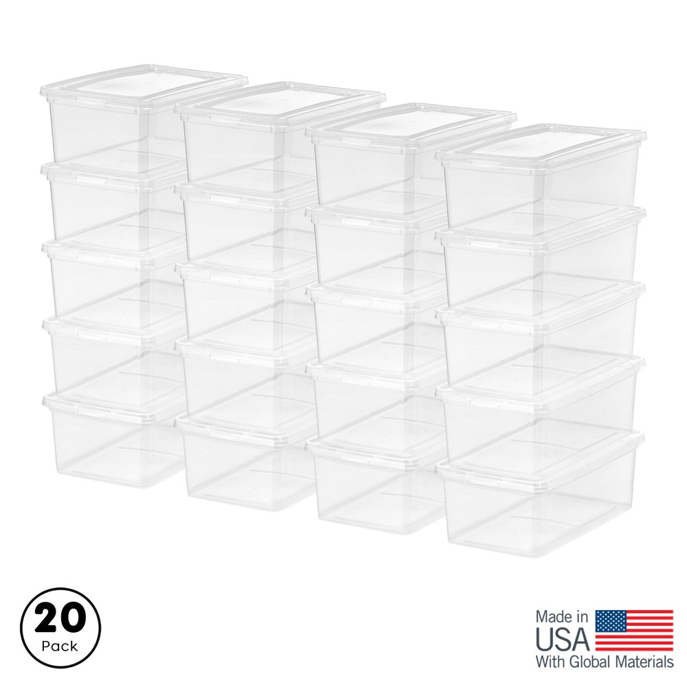 5 Qt Plastic Storage Bins with Lids, Stackable Totes, Containers, Clear, 20Pk