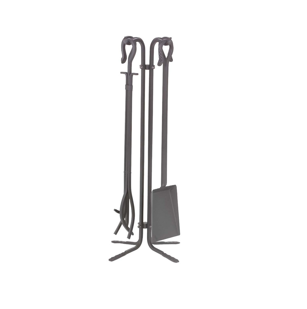 Dagan Five Piece Wrought Iron Fireplace Tool Set, Black