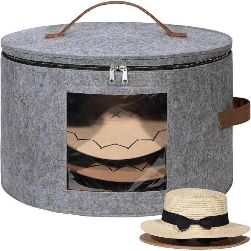 Large Hat Storage Box Dustproof Organizer W/ Clear Window Handles & Support Rods