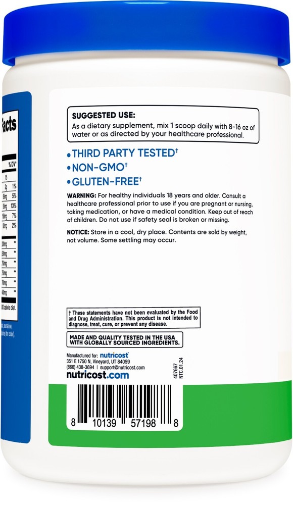 Nutricost BCAA+ Hydration Powder (Green Apple) 30 Servings
