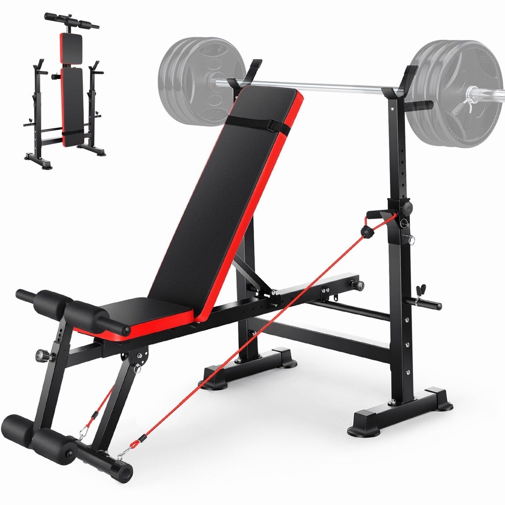 600lbs Adjustable Weight Bench Set w/Squat Barbell Rack^Foldable Workout Bench💪