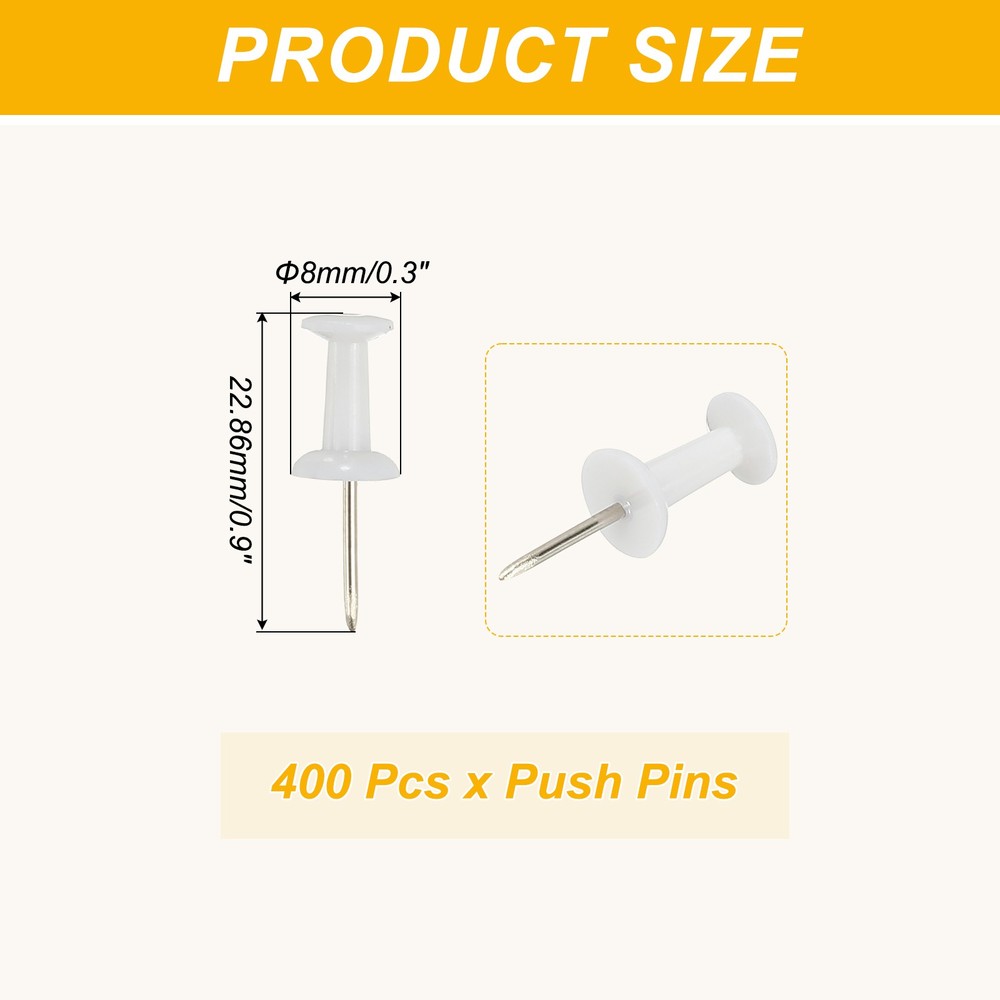 Push Pins, Plastic Head Steel Point Thumb Tacks, 400Pcs, White