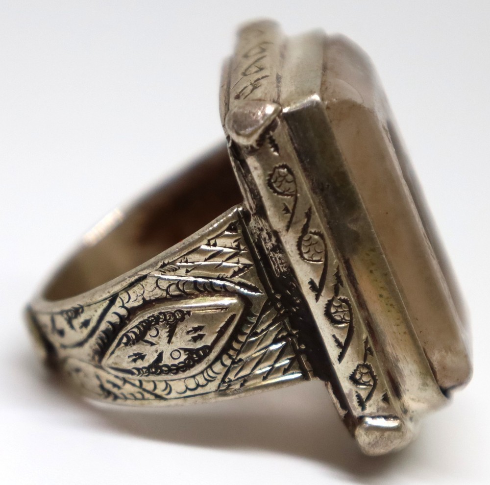 ANCIENT ROMAN KING INTAGLIO SOLID SILVER ANTIQUE OLD RING CRYSTAL STONE