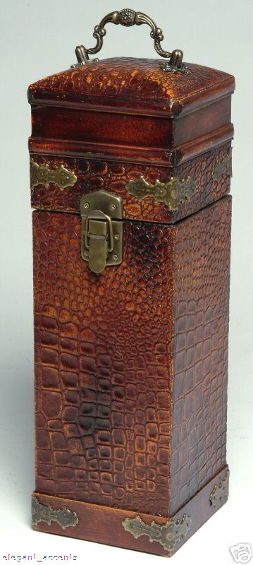 Faux Croc Leather Single Bottle Wine Case / Box