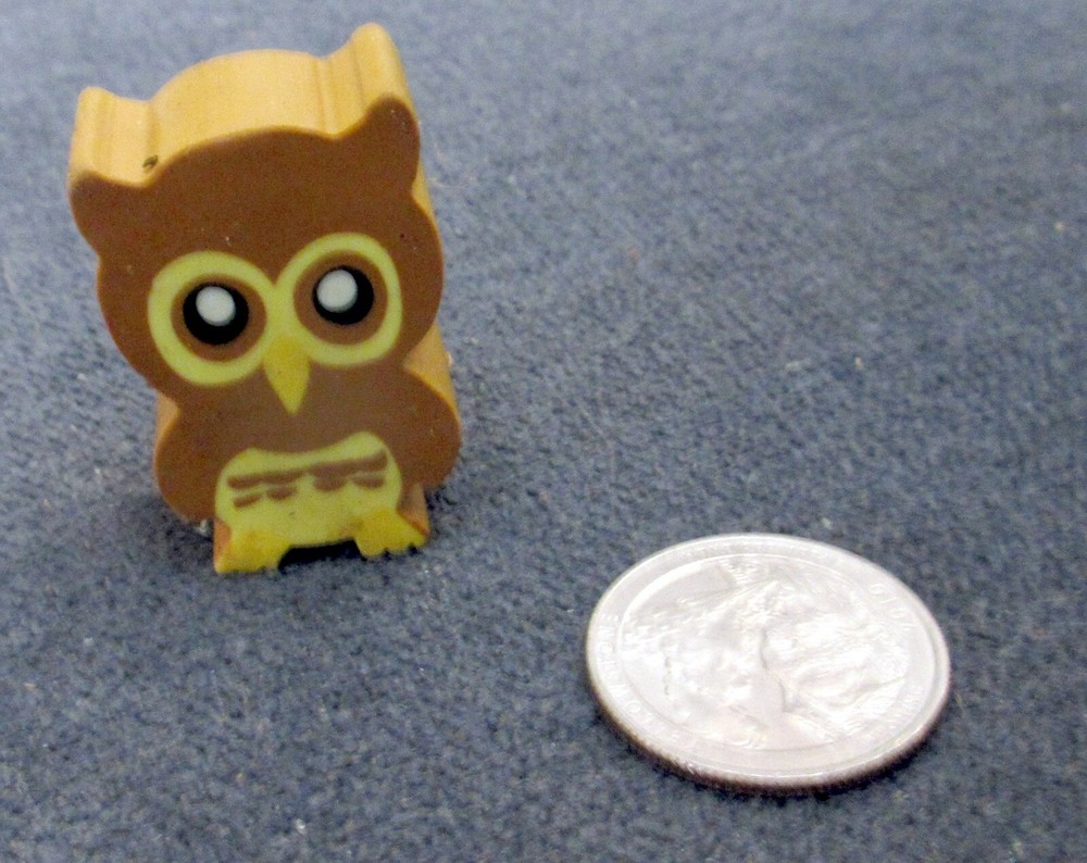 2 Baier Schneider Rubber Owl Erasers - 1¼" tall