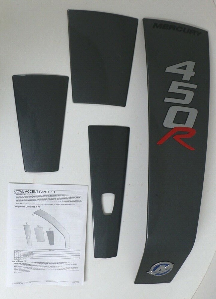 4pc Mercury Racing 450R Outboard Cowling Cowl Accent Panel Kit Graphite Grey Set